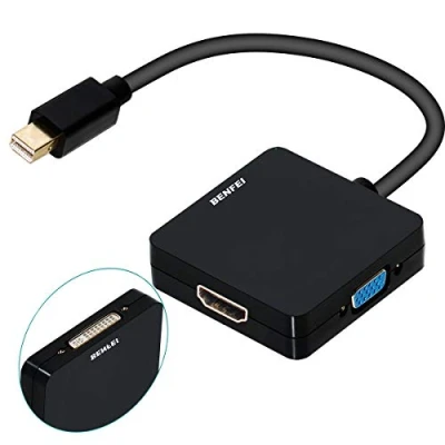 Afbeelding van Thunderbolt adapter, BENFEI 3 in 1 Mini DisplayPort naar HDMI DVI VGA, compatibel voor MacBook Air 2010 2017, pro 2015, Mac 2014, Surface 2 4