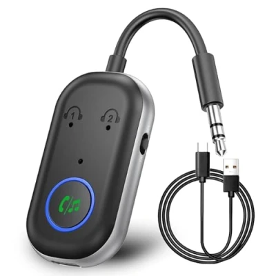 Afbeelding van YSWOVUO Bluetooth 5.3 adapter, 2 in 1 zender, ondersteunt AirPods, jack hoofdtelefoon met AptX Low Latency, compatibel vliegtuig, tv, stereo installatie