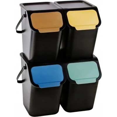 Afbeelding van Practic Prullenbak Set van 4 prullenbakken containerset, voor scheiding, 4x25l, zwart, Bini 10100577