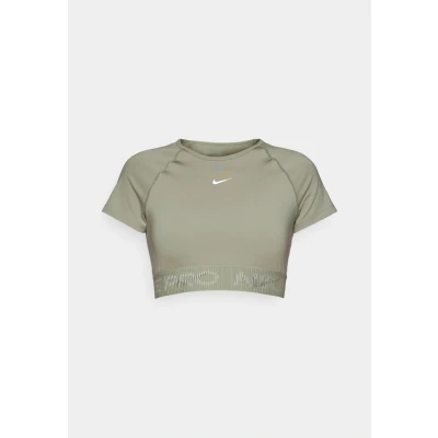 Afbeelding van Nike Performance CROP TOP Sport Tshirt, Dames, Maat: Large, Light army/cargo khaki/white