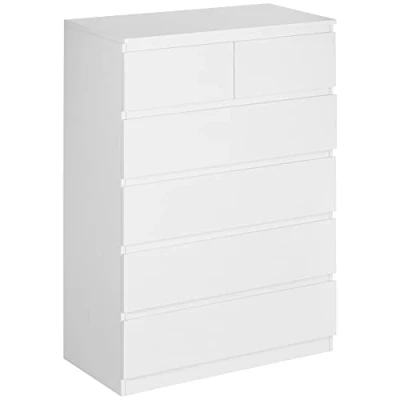 Afbeelding van HOMCOM Commode met 6 laden, opbergkast zonder handgrepen, minimalistisch design, 80 x 39 115 cm, wit