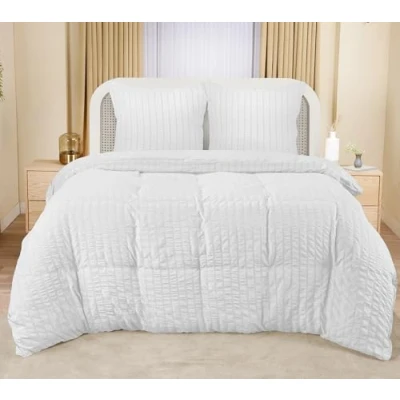 Afbeelding van Utopia Bedding Seersucker Dekbedovertrekset Microvezel Polyester Dekbedovertrek 220x240 cm + 2 Kussenslopen 65x65 Wit