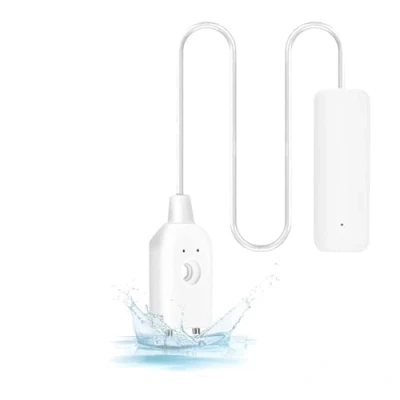 Afbeelding van WANGCL Wateralarmsensor, WiFi waterlekdetector, bewaking op afstand voor thuis en kelder, TUYA/Smart Life APP melding, wit, contactsensor, batterijvoeding, 1 m sensordraad