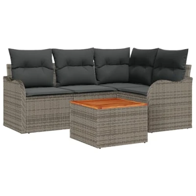 Afbeelding van vidaXL 5 delige Tuin Sofa Set met Kussens Grijs Poly Riet Acacia