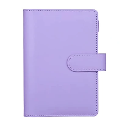 Afbeelding van HAUTOCO PU lederen A6 budget map cover, navulbare 6 ringen notebook persoonlijke planner voor geld organisator, losse blad geldbesparende portemonnee cash vulling map, paars