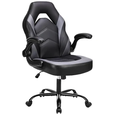 Afbeelding van Sweetcrispy Computer Gaming, ergonomische bureaustoel, instelbaar, draaibaar, taak, PU leer, racestoel met opklapbare armleuning, zwart/grijs, eenheidsmaat