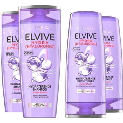 Afbeelding van L&#039;Oréal Elvive Hydra Hyaluronic Hydraterend Shampoo 2x 250 ml &amp; Conditioner 200 Pakket
