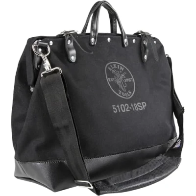 Afbeelding van Klein Tools 510218SPBLK Gereedschapstas, groot 45 cm luxe canvas gereedschapstas en organizer met 13 zakken schouderriem, zwart