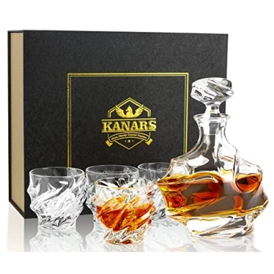 Afbeelding van KANARS Whisky Glazen en Karaf Set, 750 ml Kristallen Decanter met 4x260 Whiskyglas voor Cognac, Whisky, Wodka, Martini, Scotch, Cocktails, Mooie Geschenkdoos, Set van 5 Stuks