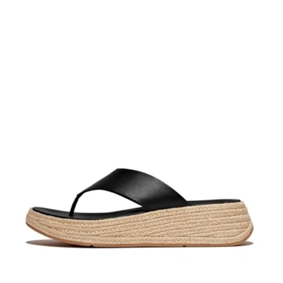 Afbeelding van FitFlop F Mode Espadrille Leather Flatform T/Post Sandals ZWART Maat 42