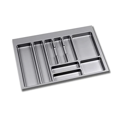 Afbeelding van Emuca Besteklade, keukenlade organizer, bestekbak, 9 vakken, 80cm module, plastic, antraciet grijs