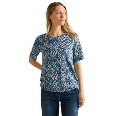 Afbeelding van Cecil MIT Ornamentmuster Tshirt print, Dames, Maat: Small, Blau