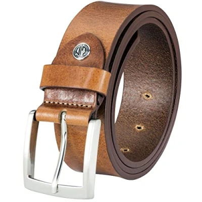 Afbeelding van LINDENMANN Herenriem, jeans, leren riem voor heren, 40 mm breed, jeansriem bruin, taille 90 cm totale lengte 105 35.5W L