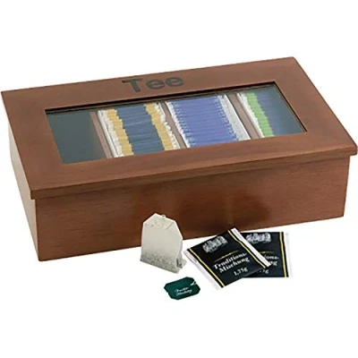 Afbeelding van Theebox met opschrift donker houten kleur