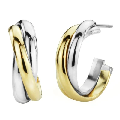 Afbeelding van Traveller Oorringen Dames Bicolor Goudkleurig Zilverkleurig Edelstaal Ringen 19 mm Draai Effect 182046