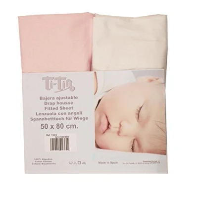 Afbeelding van Ti TIN Set van 2 hoeslakens voor kinderbed of maxibed, 100% katoen, hoeslaken met elastiek, stuks, wit en roze, 70 x 140 cm