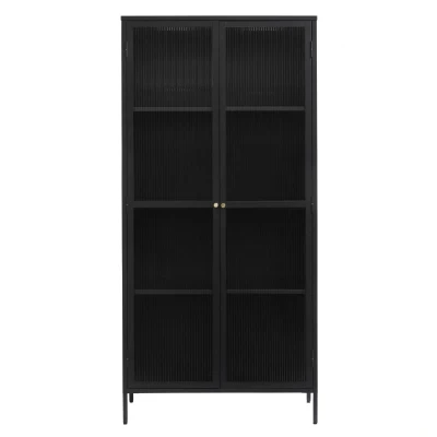 Afbeelding van Nordic Home Olan glazen vitrinekast 190 cm zwart Metaal