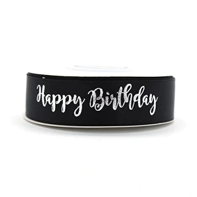 Afbeelding van OMISS Zwart lint met zilveren tekst Happy Birthday decoratie voor verjaardag (zwart)