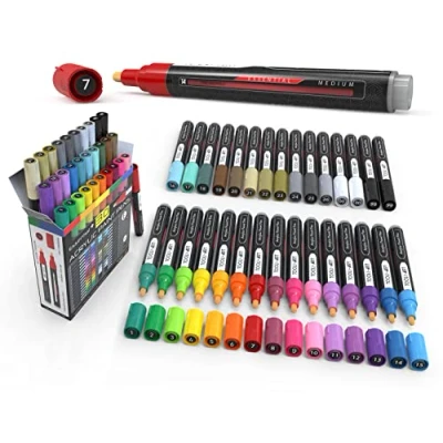 Afbeelding van Acrylverfpennen 30 verschillende set 3,0 mm medium punt voor steen, glas, mokken, porselein, hout, metaal, stof/weefsel, canvas, doe het zelfprojecten. Niet giftig, op waterbasis, sneldrogend.