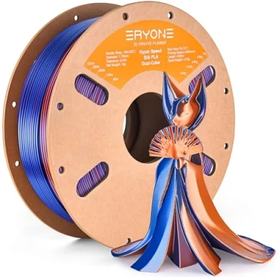 Afbeelding van ERYONE High Speed Filament Silk PLA for 3D Printer 1.75mm +/ 0.03mm, Rapid Printing Filament, 30 500mm/s Hyper 1kg(2.2LBS)/Spool, Orange &amp; Blue