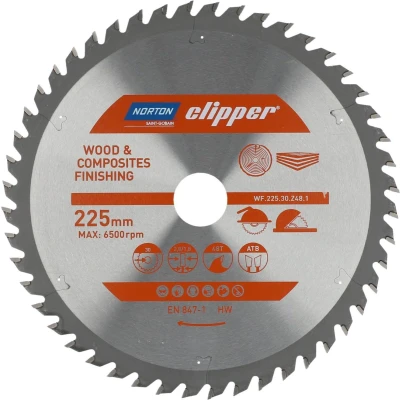 Afbeelding van Norton Clipper Hout en Composiet Zaagblad ATB Finishing 225mm 48 tanden Voor Cirkelzagen Afkortzagen