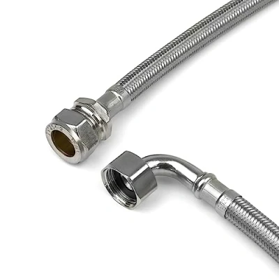 Afbeelding van Xcel Home WRAS Goedgekeurde elleboog (90) 1/2 x 15 mm compressie 300 flexibele buisconnectoren 2 maten enkele buis BSP roestvrij staal gevlochten buizen voor ketels,