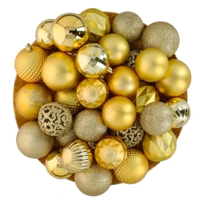 Afbeelding van Giftsome Gouden Kersballen Set 60 Kunststof Kerstballen Incl. Piek Kerst Decoratie Ø6/7 cm