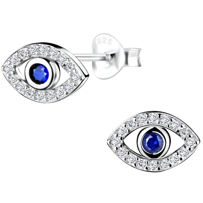 Afbeelding van JoyS Zilveren boze oog oorbellen evil eye zirkonia gehodineerd