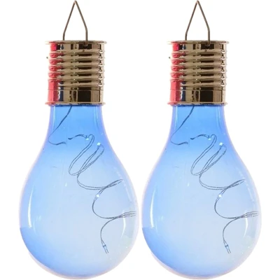 Afbeelding van Lumineo solar tuin 4x stuks LED ophang verlichting/lampjes blauw 14 x 8 cm Buitenverlichting