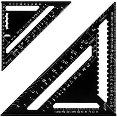 Afbeelding van MUKCHAP 7 Inch en 12 Driehoek Liniaal, Hoge Precisie Aluminium Zwart Vierkante Gradenboog Layout Meetinstrument voor Ingenieur Timmerman