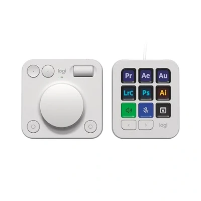 Afbeelding van Logitech MX Creative Console,programmeerbaar toetsenblok met 9 aanpasbare lcd toetsen en draaiknop voor grafisch ontwerp,videobewerking,fotografie,gebruik Adobe,Zoom,Spotify meer Lichtgrijs