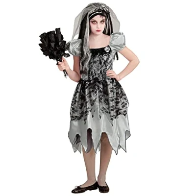 Afbeelding van Widmann Spook &amp; Skelet Kostuum Bruid Mastisa Meisje Grijs Maat 158 Halloween Verkleedkleding