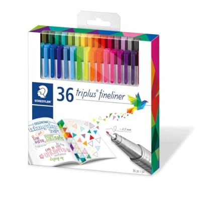 Afbeelding van Staedtler triplus 334 C36 Fineliner, driehoekig, set met 36 briljante kleuren, hoge kwaliteit, superfijne, metalen punt, lijnbreedte ca. 0,3 mm