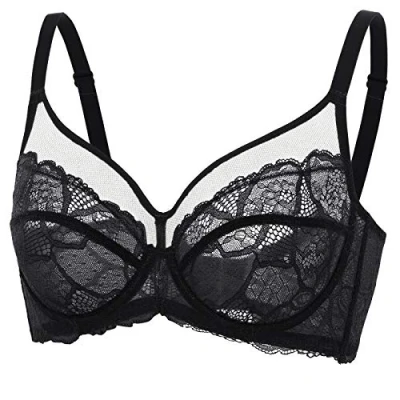 Afbeelding van DOBREVA Dames Kant Minimizer BH met beugel Grote Borsten Sexy Volledige cups Ongevoerd zwart 85D