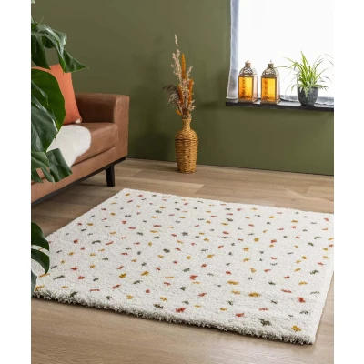 Afbeelding van Vierkant Hoogpolig Vloerkleed Stippen Artisan Wit/multi 280x280 Cm