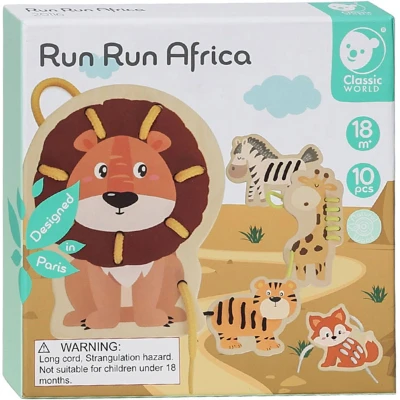 Afbeelding van CLASSIC WORLD houten schoenveter gevlochten Threading dieren Afrika 10 stuks.
