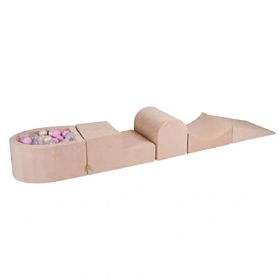 Afbeelding van MEOWBABY Speelset met Ballenbak voor Kinderen Speeltuin Set Schuimspeelgoed Ballenbad 100 Ballen, Velvet, Ecru: Transparant/Pastelroze/Grijs/Parelwit