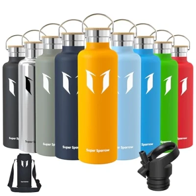 Afbeelding van Super Sparrow Drinkfles, Rvs Waterfles 1000ml, met herbruikbaar Rietje (2 Deksel), Lekvrije Thermosfles, Vacuüm Geïsoleerd, BPA Vrij, voor Sport, Outdoor