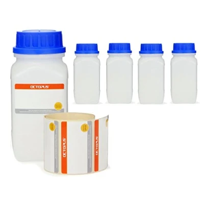 Afbeelding van Octopus 5 x 500 ml fles met brede hals en schroefdop, chemiefles, laboratoriumfles deksel als opbergvak voor laboratorium, keuken of hobby