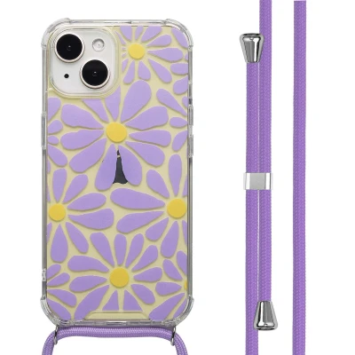 Afbeelding van imoshion Hoesje Geschikt voor iPhone 15 Design met Koord Tropical Violet Flowers Connect