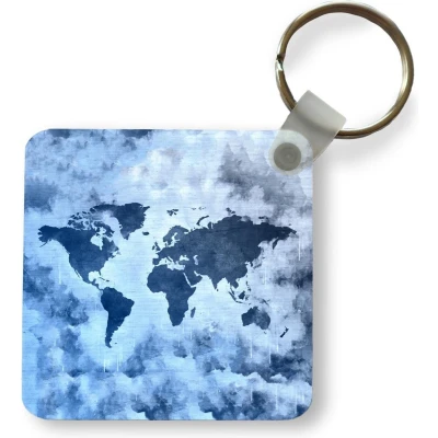 Afbeelding van Sleutelhanger Uitdeelcadeautjes Wereldkaart Blauw Verf Plastic
