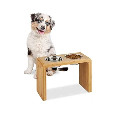 Afbeelding van Relaxdays voerbak hond met standaard dubbel hondenvoerbak 2 eetbakken verhoogd