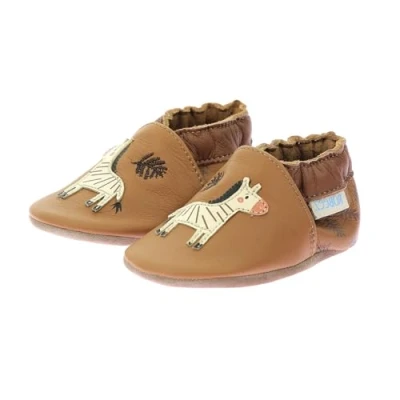 Afbeelding van Robeez Jungle Zebra Pantoffels voor kinderen, Maat: 30/31, Camel Leer