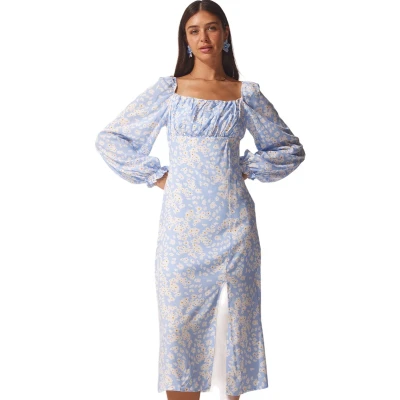 Afbeelding van Happinessistanbul Geweven Viscosejurk Met Zwart Patroon Fn03073 Voor Dames