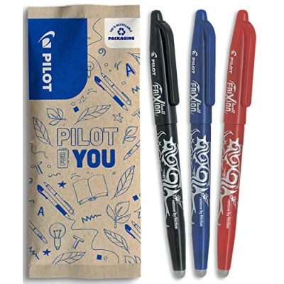 Afbeelding van PILOT 3 Frixion Ball uitwisbare gelinkt navulbare en ergonomische rollerbalpen zwart, blauw, rood medium punt