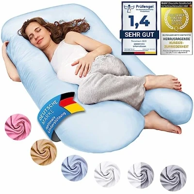 Afbeelding van Zwangerschapskussen, zijslaper kussen, positionering baby kussen &amp; borstvoeding in U vorm met afneembare en wasbare hoes gemaakt van katoen; (Classic XXL, 150 x 80 cm, Wit)