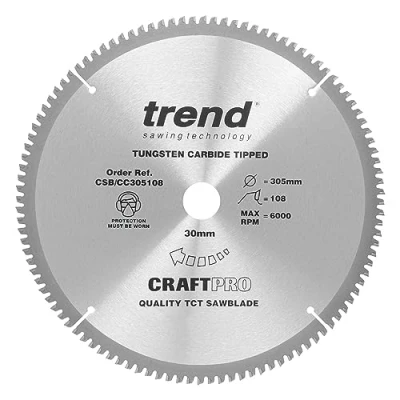 Afbeelding van Trend CraftPro negatieve haak kruissnijdend TCT zaagblad, 305 mm x 108 tanden 30 boring, wolfraamcarbide getipt, CSB/CC305108