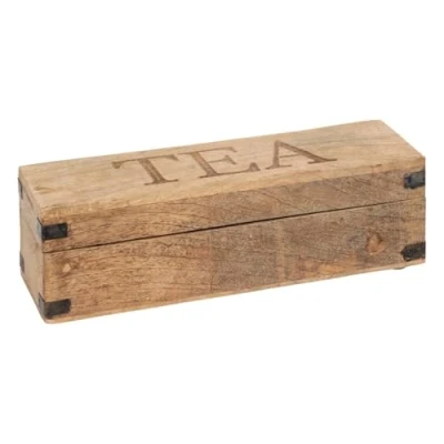 Afbeelding van Theedoos/theekist bruin 4 vaks 32 x 10 cm van mango hout Theedozen