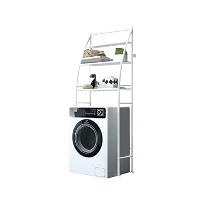 Afbeelding van Rekken Boven Wasmachine Waterdichte Opbergplank Multifunctionele Bespaar Ruimte met 3 Hlanken In Hoogte Verstelbare Poten (Wit metallic)