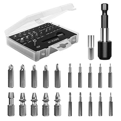 Afbeelding van Nuovoware Damaged Screw Extractor Set, High Speed Steel 22PCS Broken Kit All Purpose Bolt Remover Tool with Magnetic Extension Bit Holder &amp; Socket Adapter, Black